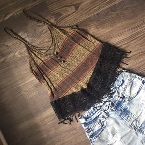 H&M boho tank with lace detail